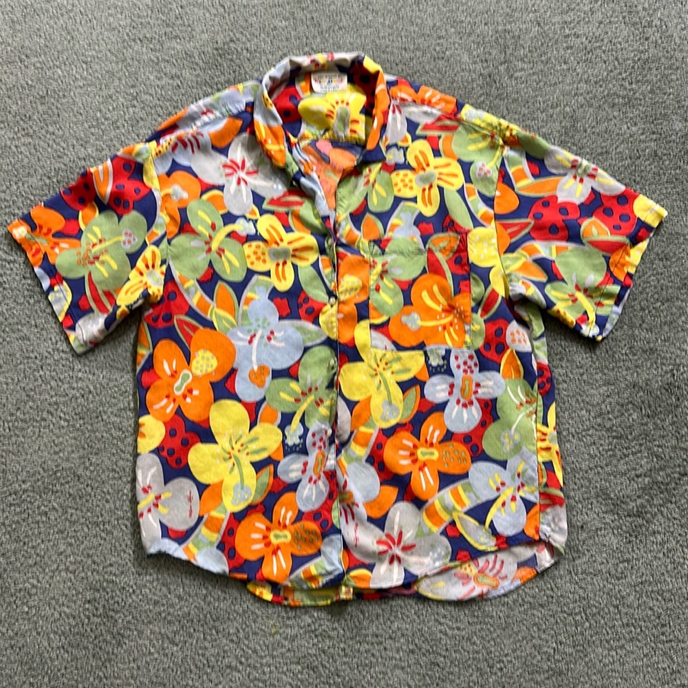 Ken Done 80’s Art to Wear Vintage Colorful Pop Art Flowers Hawaiian Shirt